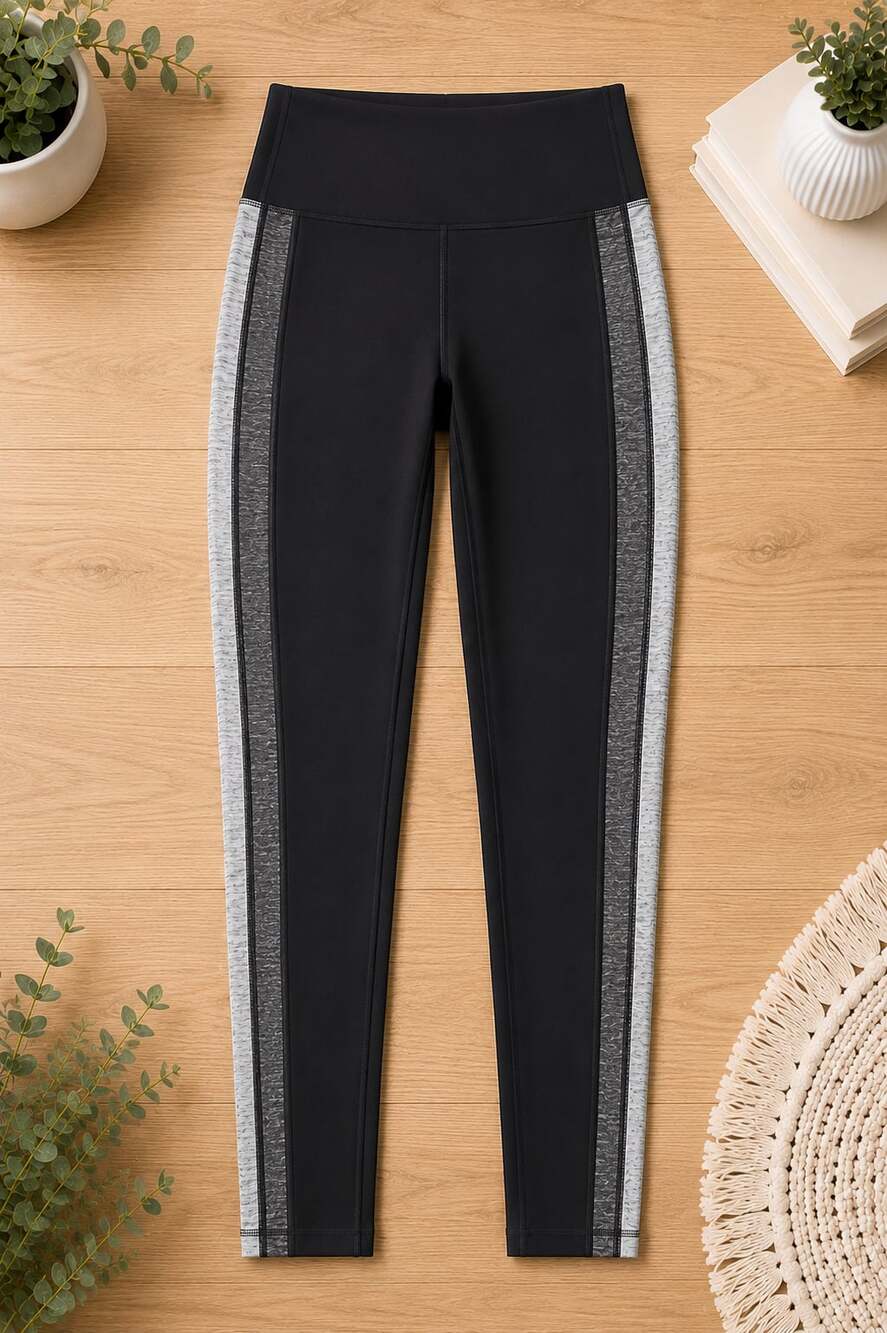Vuori Racer High Rise Stripe Leggings in Black/Grey-Size XS/S